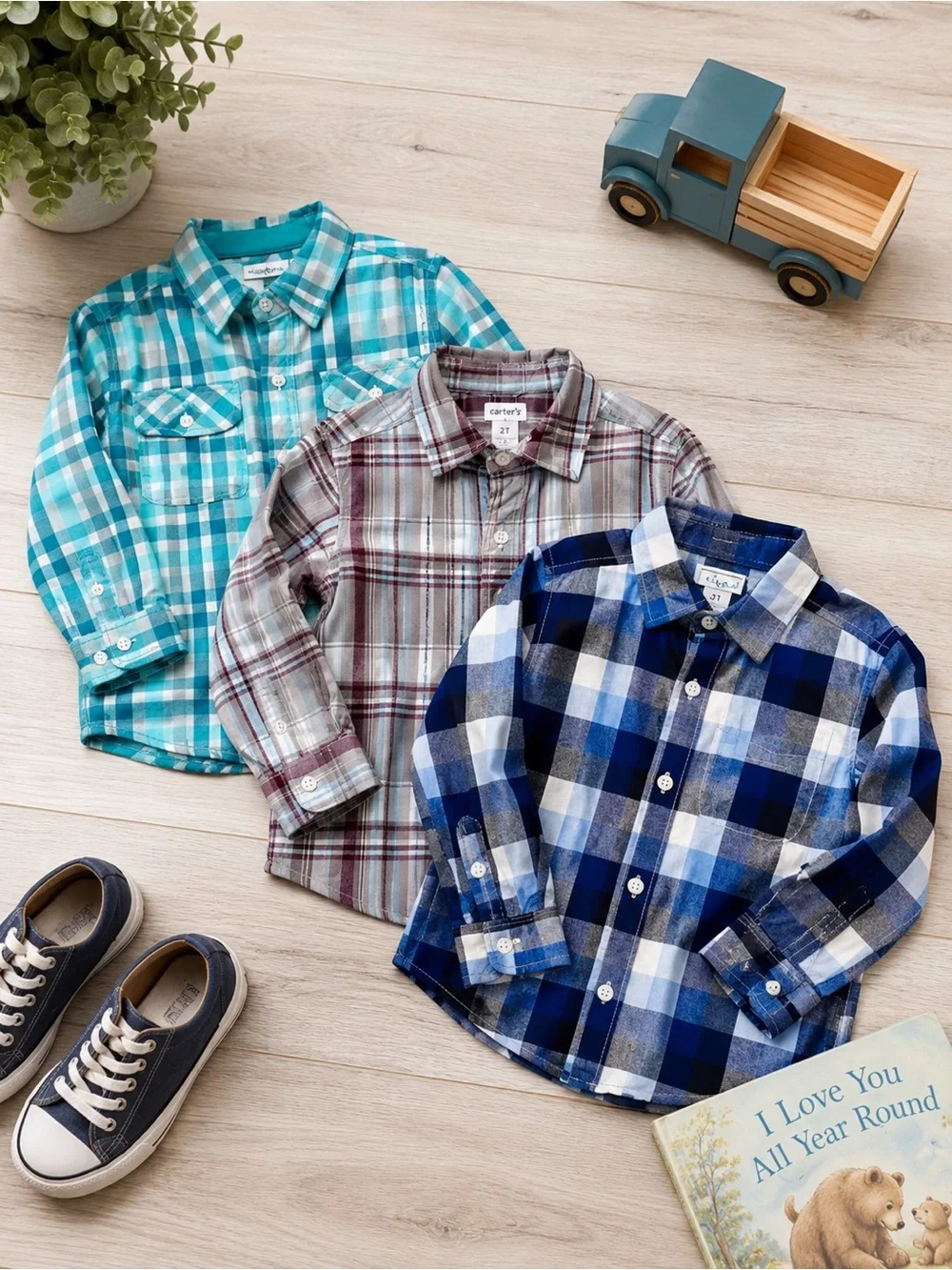 Boys 2T Plaid Button Up Shirt Set 3 Cotton Carter’s Children’s Place Kids R Us